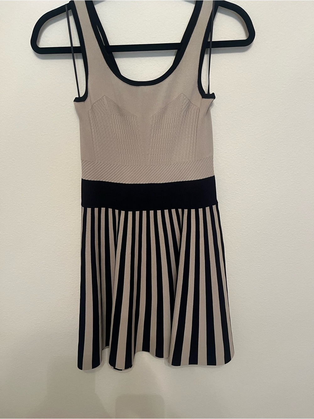 Guess Sleeveless Striped Knit Dress in Beige and Black